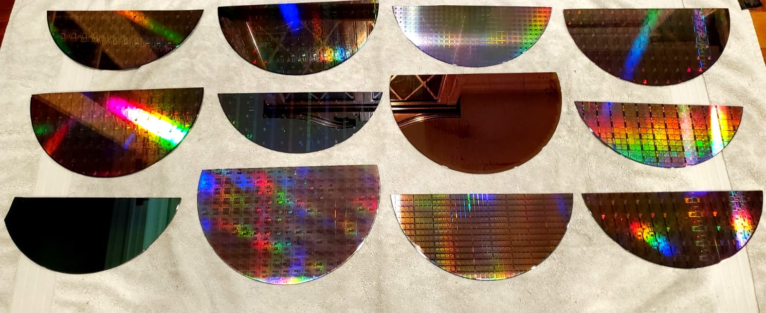 12 PC Lot Half Moon Silicon Semiconductor Lithography 300mm Wafer Slices Lot #DF 2