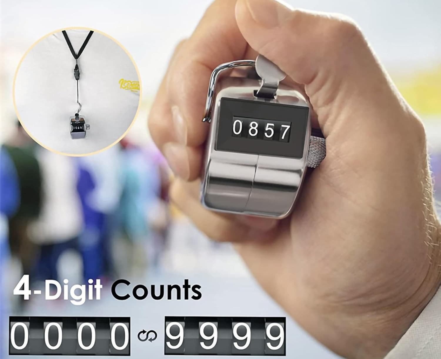 PHONEX Mechanical Hand Tally Counter – 4-Digit Manual Single Channel, Silver  4