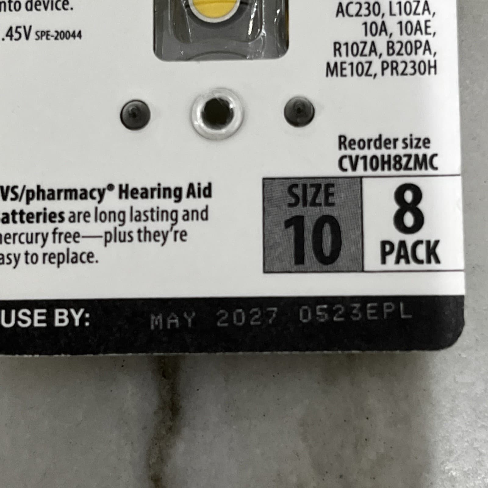 8 Pk CVS Max Hearing Aid Batteries  Size 10 Exp May 2027 3