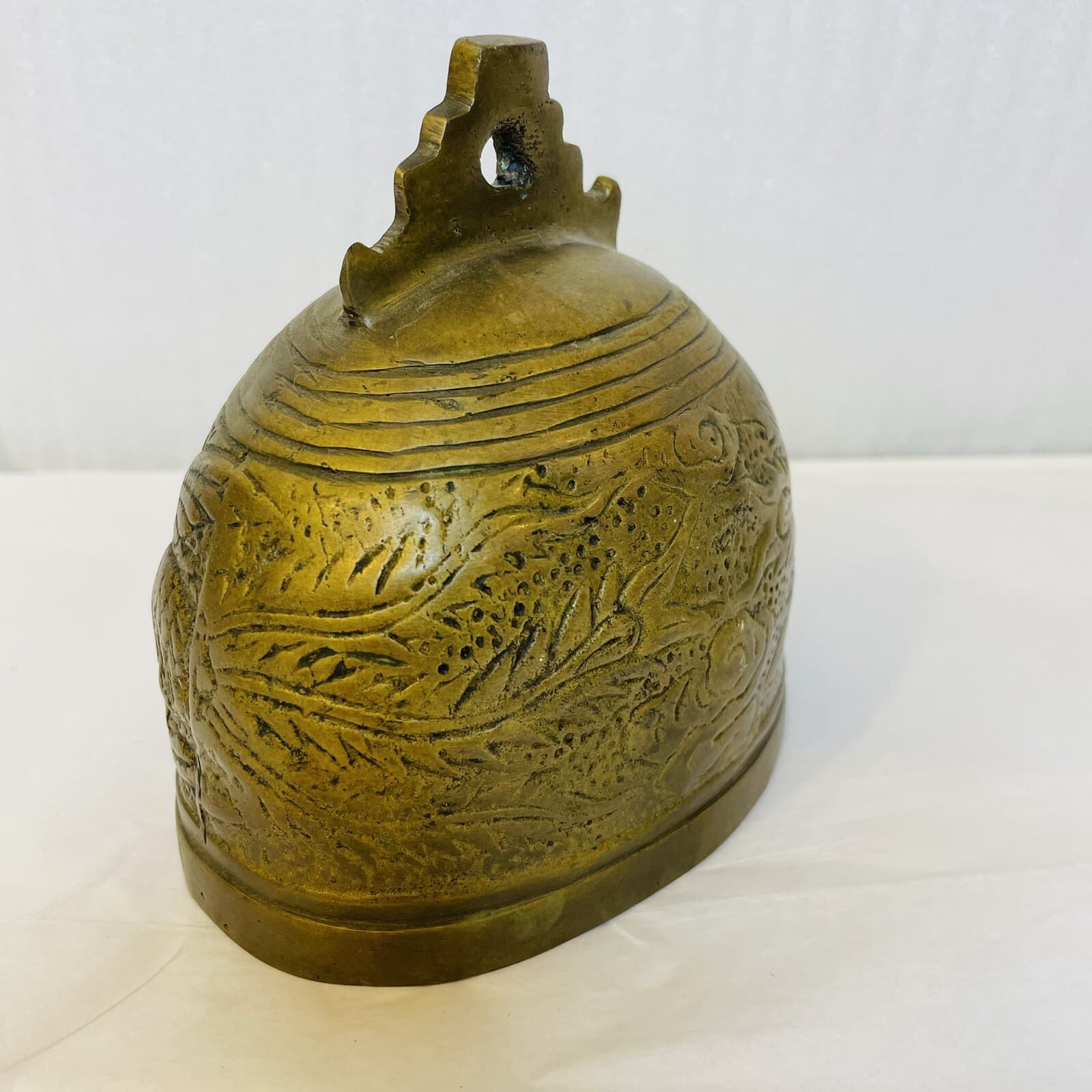 Vintage Qing Chinese Cast Bronze Temple Bell with Phoenix Birds 4