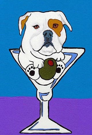 13x19 AMERICAN BULLDOG MARTINI Signed Dog Art PRINT of Original Painting by VERN