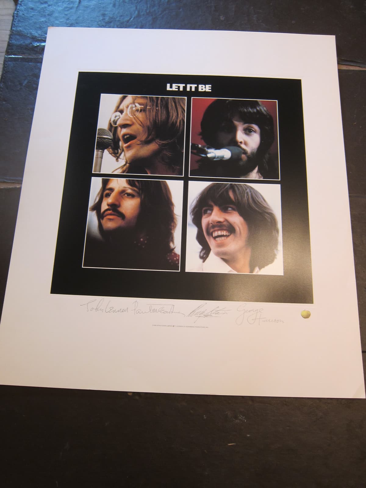 Beatles Let it Be Lithograph Album Poster Apple Licensed Plate signed 22x26
