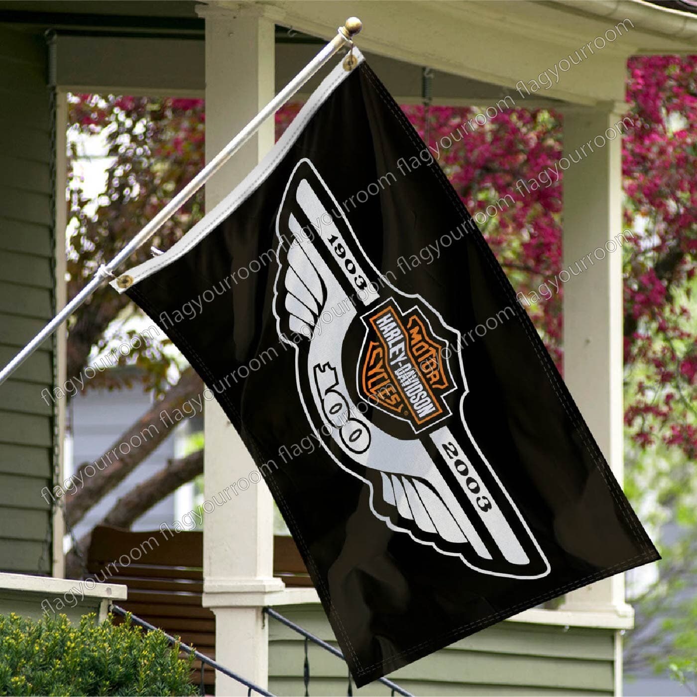 Harley Davidson 100 Years Flag 3x5 ft Banner Logo Garage Wall Sign Grommets 3