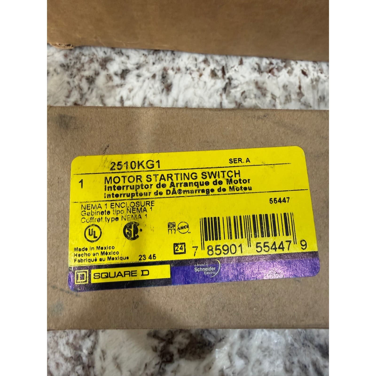 Square D 2510KG1 Motor Starting Switch NEMA 1 Enclosure UL Listed 2