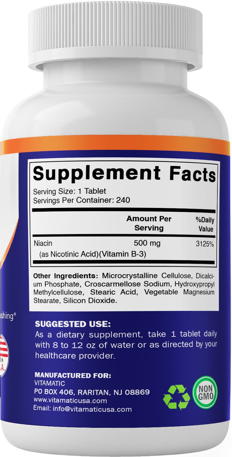 Vitamatic Niacin (Vitamin B3) 500mg, Sustained Release - 240 Tablets 2