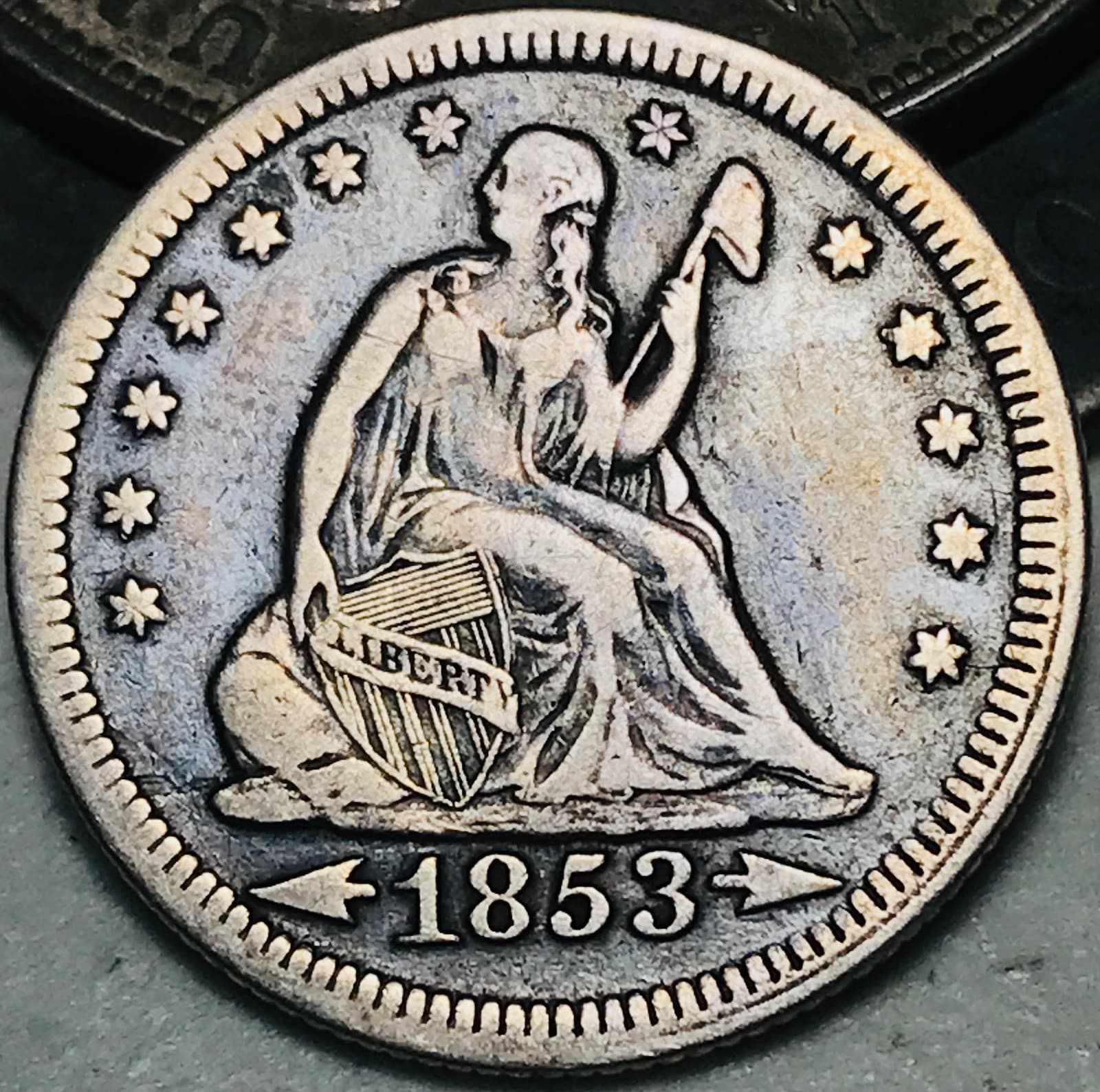 1853 Seated Liberty Quarter 25C RAYS ARROWS Choice 90% Silver US Coin CC27428 2