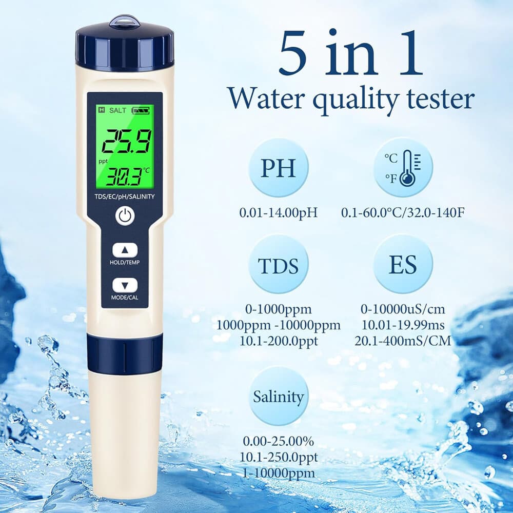 PH/TDS/EC/Salinity/Temperature 5 In 1 Digital Water Quality Meter Tester Tool US 2