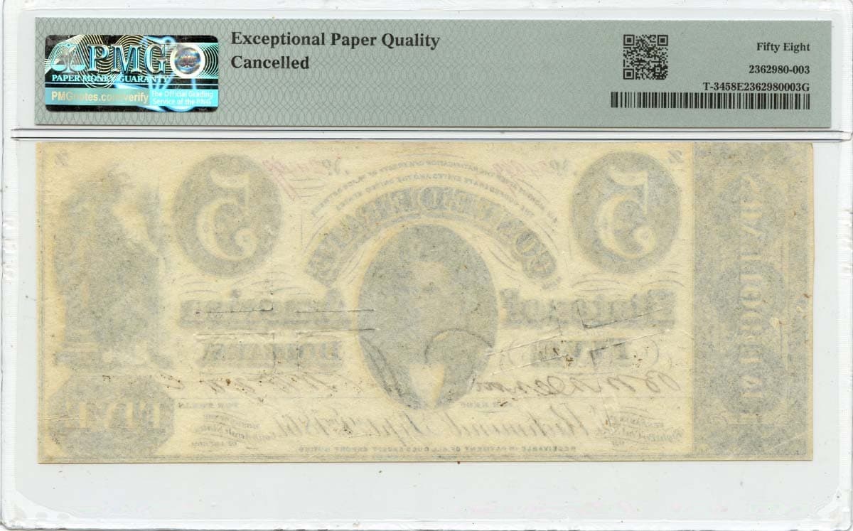 1861 $5 Confederate States of America T-34 CSA PMG AU58 EPQ 2