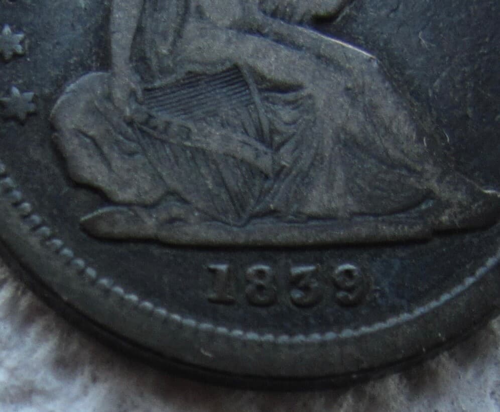 1839 NO Drapery Seated Liberty Silver Quarter Early Rare Key Date VF Cleaned 3