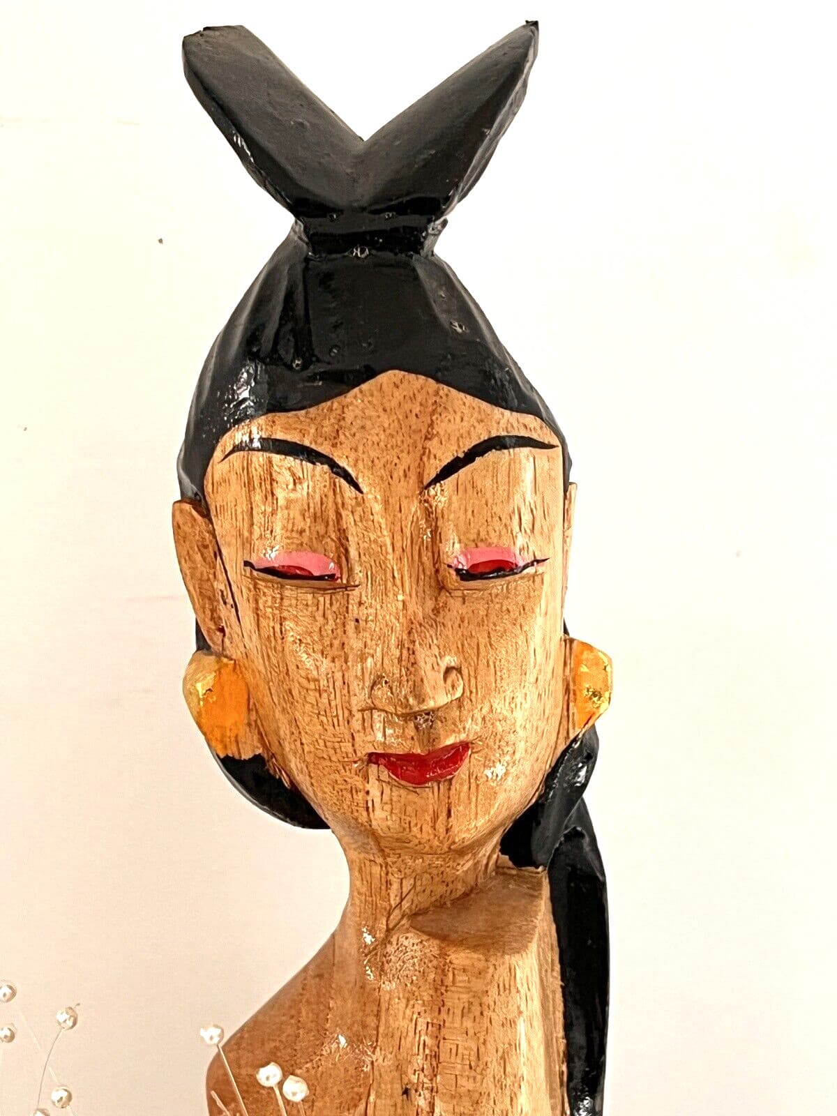 Asian Lady Hand Carved & Painted  with Flowers 14"  Unique OOAK Vintage 3