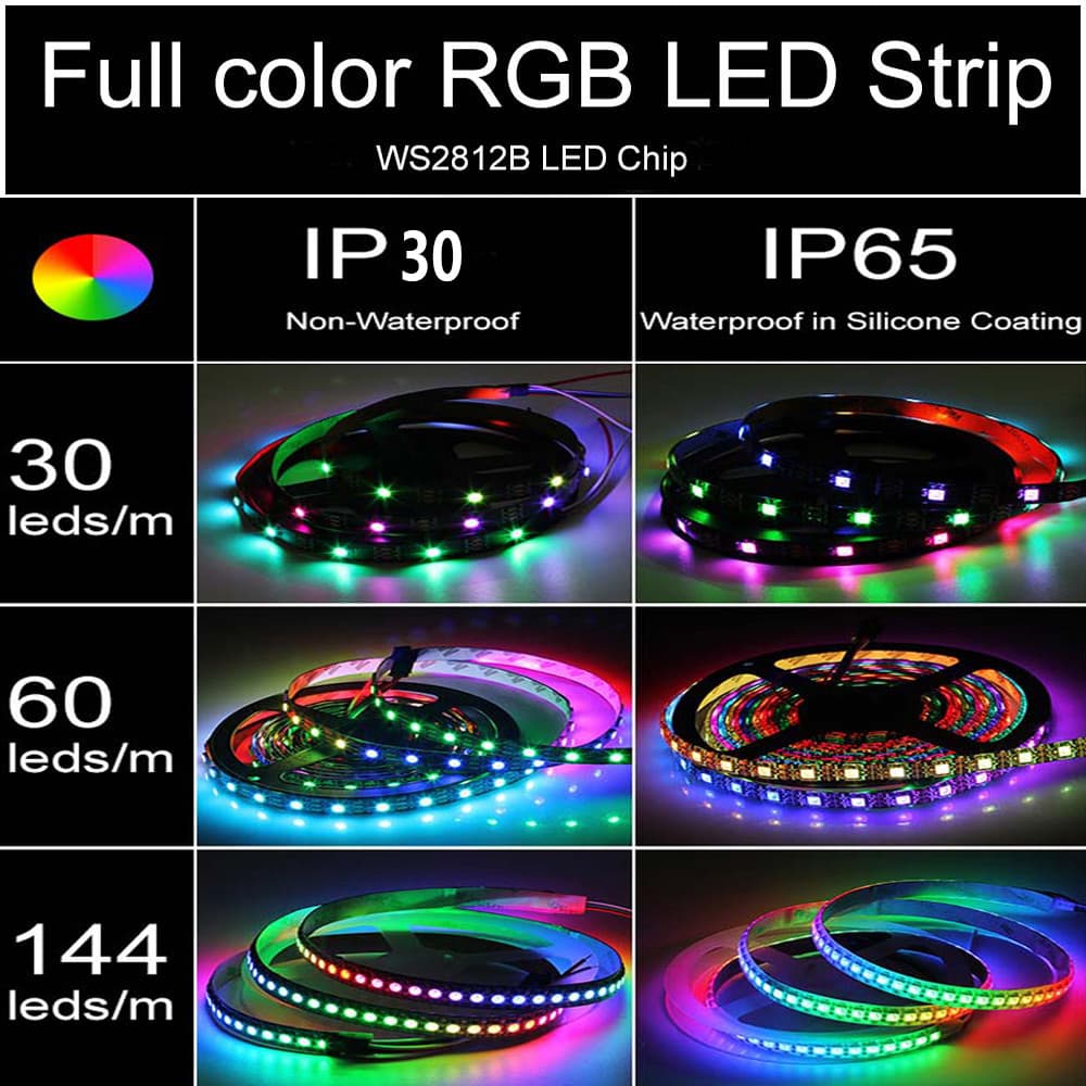 WS2812B 5V 5050 RGB LED Strip 1-5M 30 60 144 150 300 Leds Individual Addressable 4