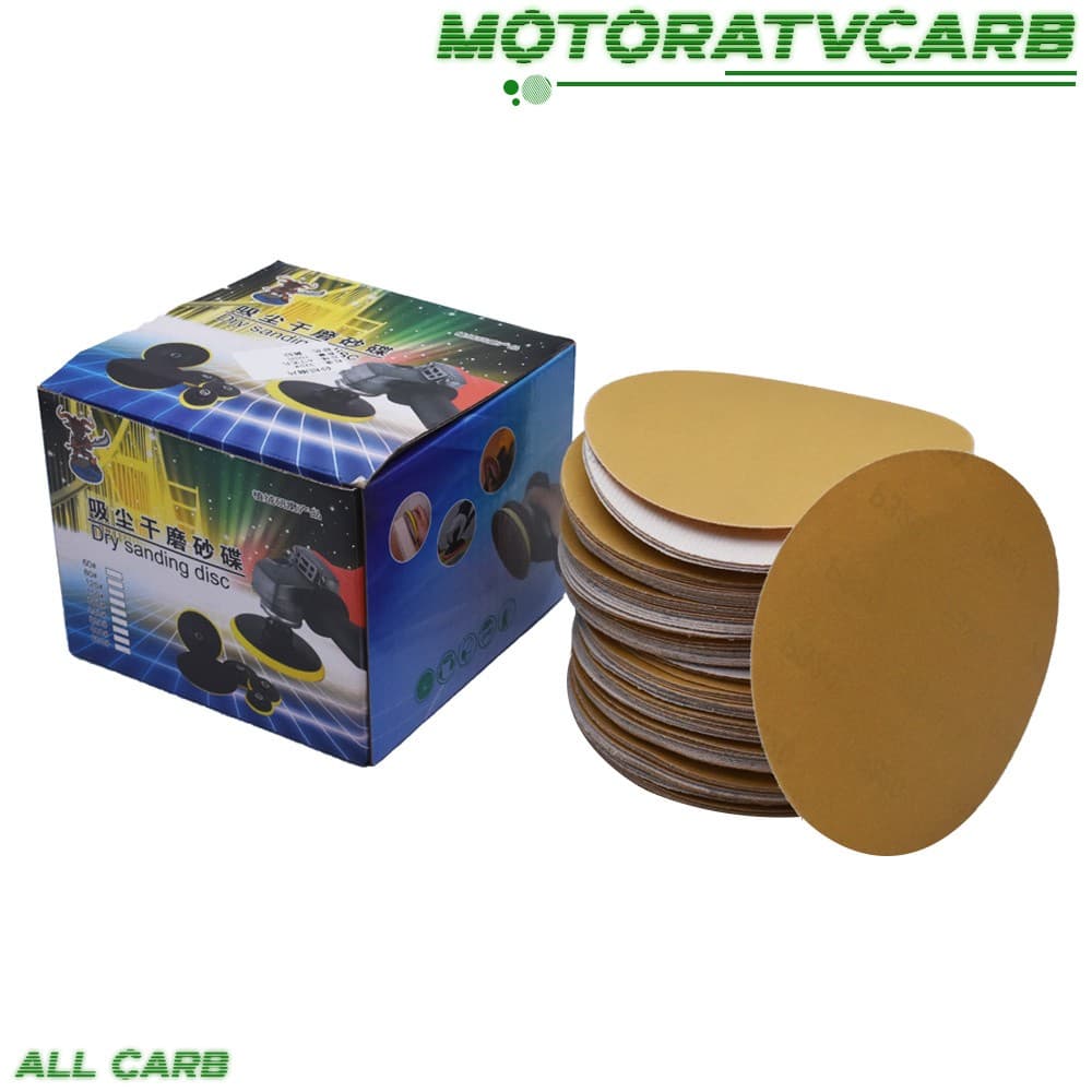 ALL-CARB 100 Pcs 6" NO-Hole 320 Grit Discs Hook Loop Pads Sanding Disc Flocking 6