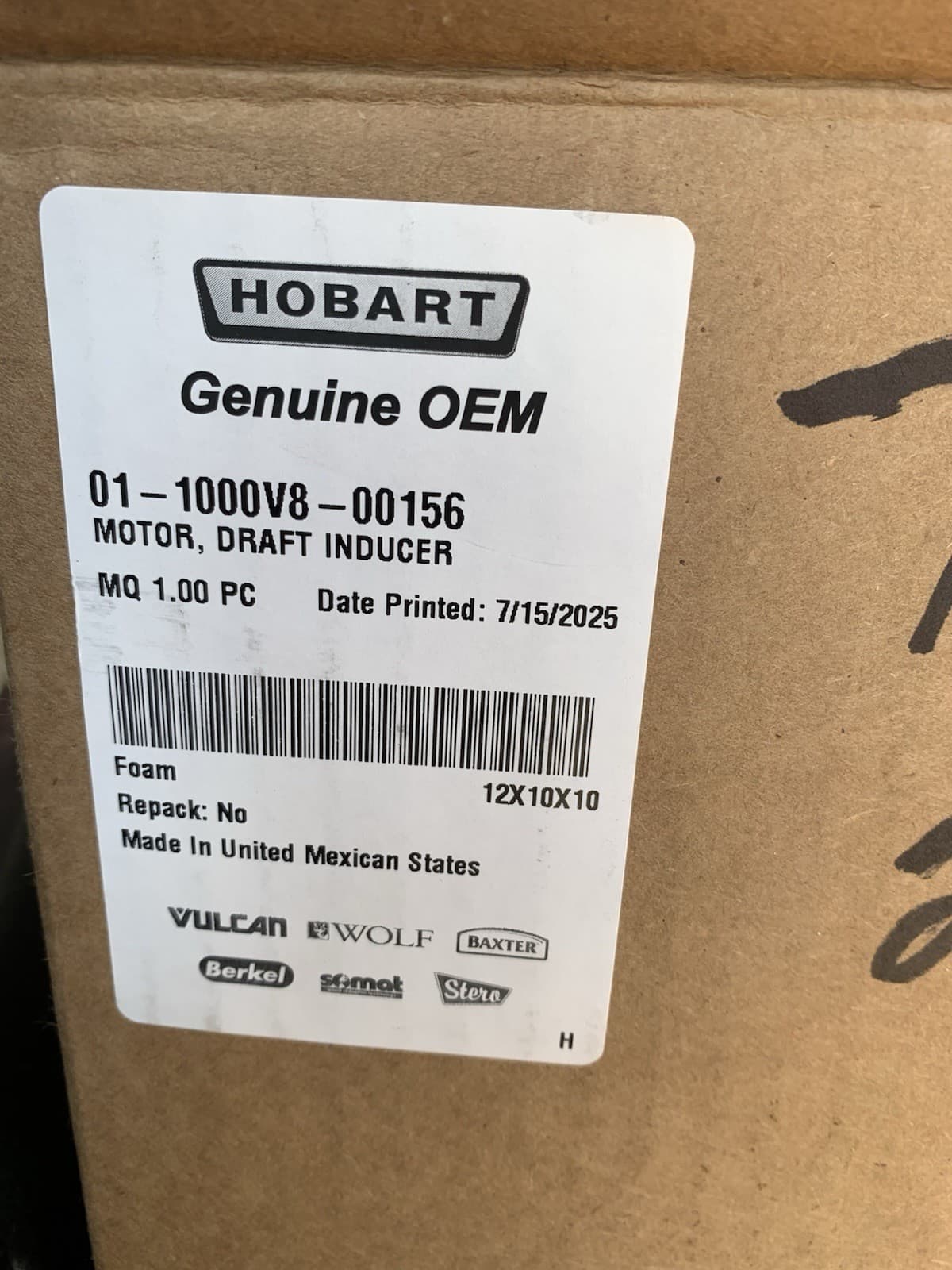 Baxter 01- 1000V8-00156 Draft Inducer, Motor, 115V, 60Hz, 3000RPM 3