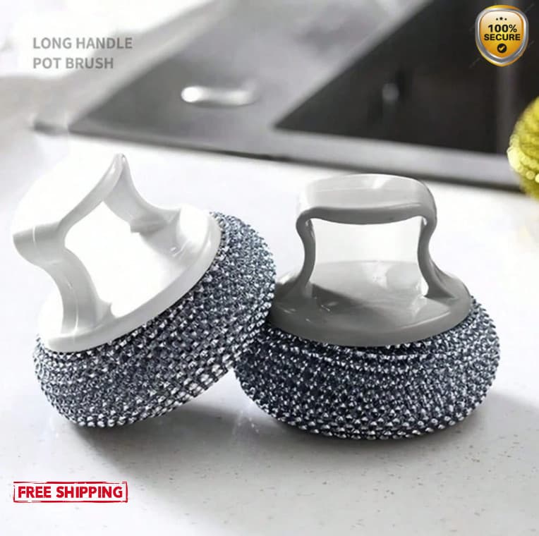 2pcs Stainless Steel Wire Ball Brush – No Scratch Heavy‑Duty Scrubber - NEW