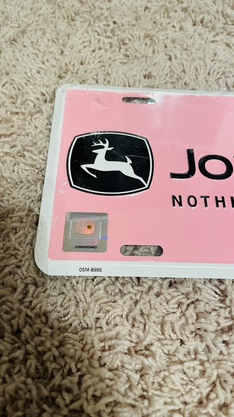 John Deere Embossed License Plate - Nothing Runs Like A Deere - Pink *NEW* 2