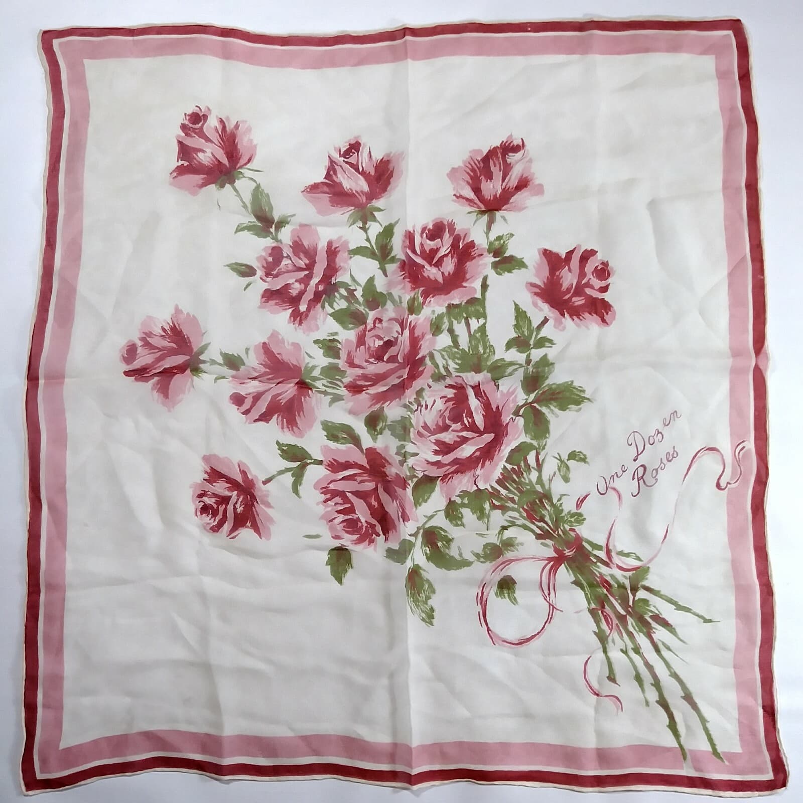Vtg Womens Scarf One Dozen Roses Sheer Bouquet Flowers