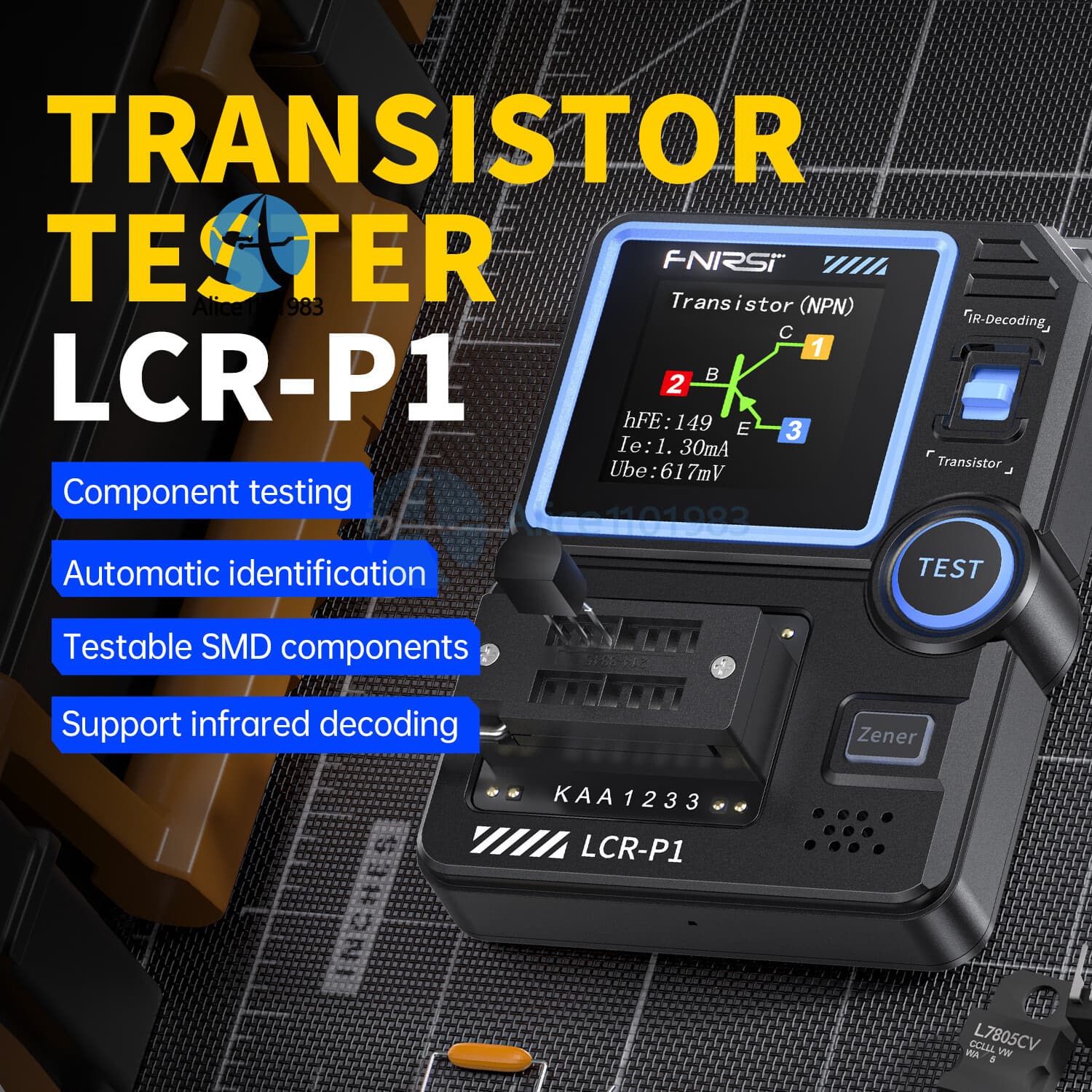 Original FNIRSI LCR-P1 Transistor Tester Diode Triode MOSFET SMD LCR ESR Meter 4