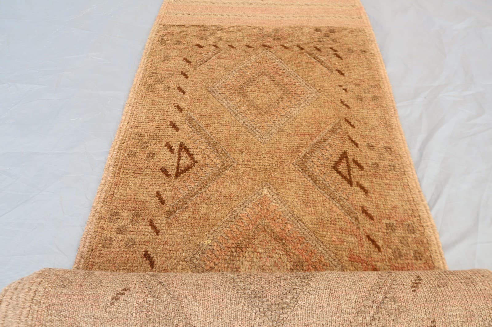 1.9 x 8.2 ft Warm Earth-Tone Afghan Wool Runner –Tribal Geometric Design Diamond 5