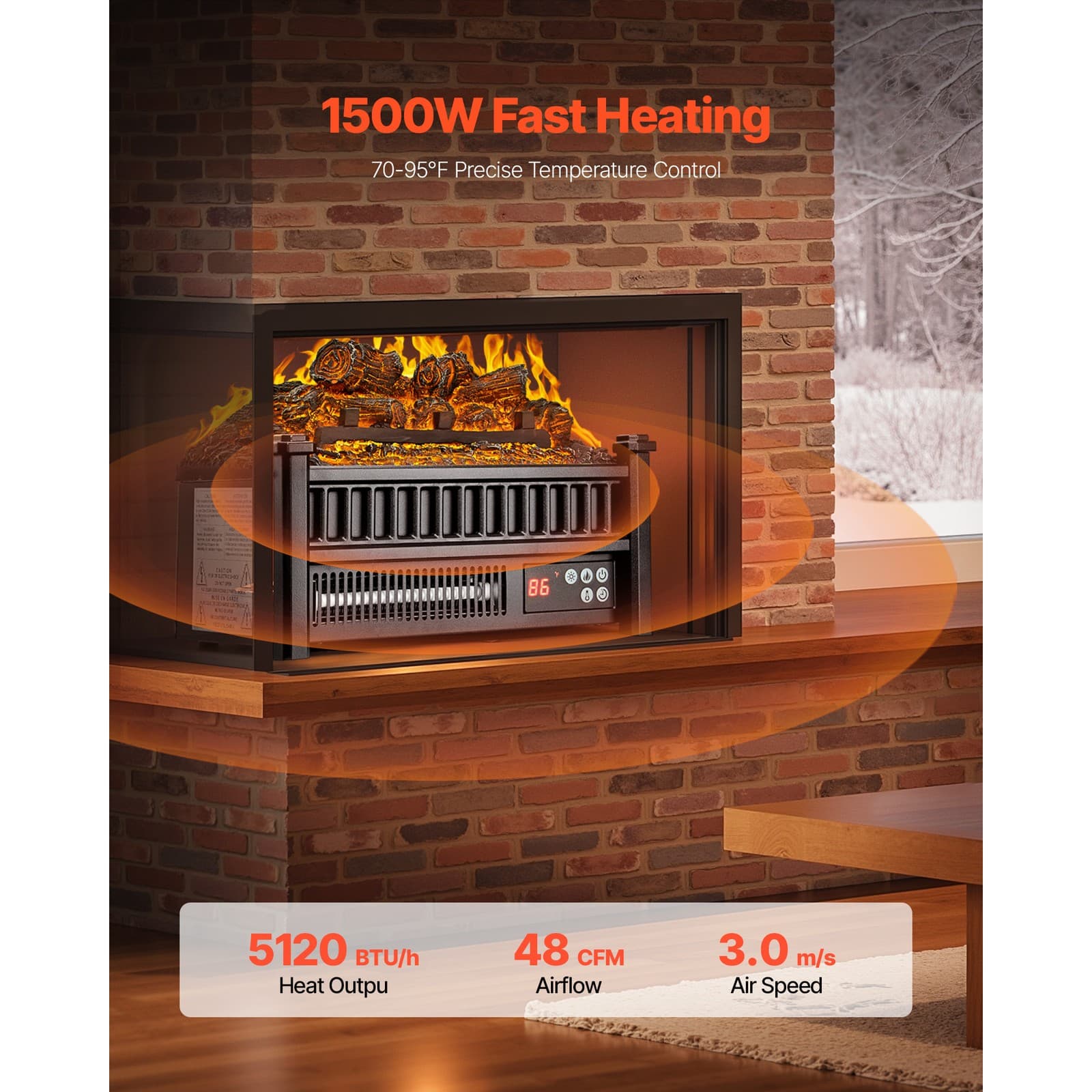 16 Inch Electric Fireplace Log Heater with Remote 5 Flame Brightness Timer 2