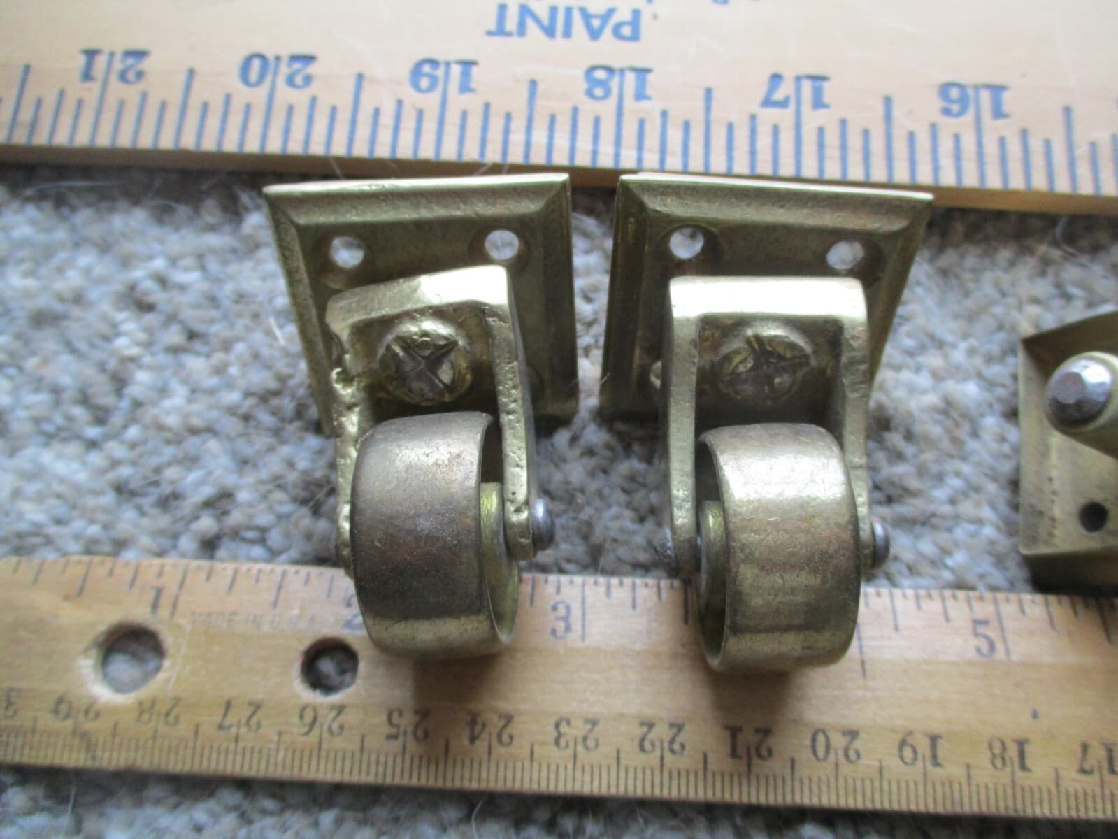 4 Antique Brass Swivel Square Cup Heavy Casters Metal Wheel NOS 4