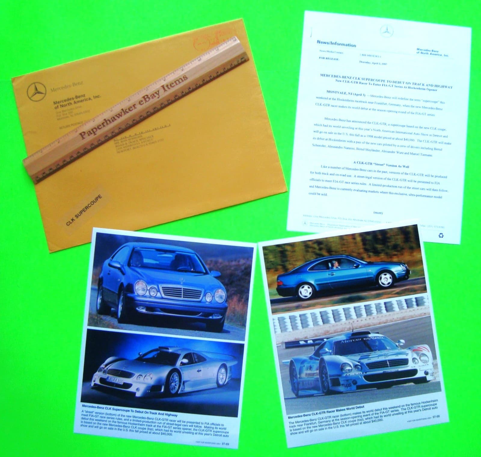 1997 Mercedes Benz CLK SUPERCOUPE & GTR V-12 RACER PRESS KIT Brochure PHOTOS