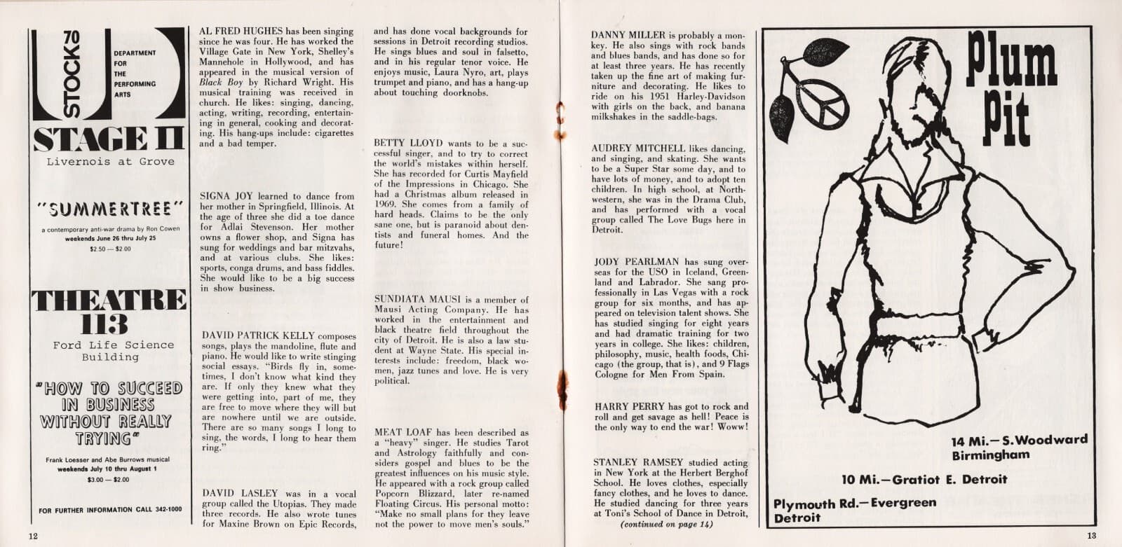 Meat Loaf "HAIR" David Patrick Kelly (Debut) Ragni and Rado 1970 Detroit Program 6