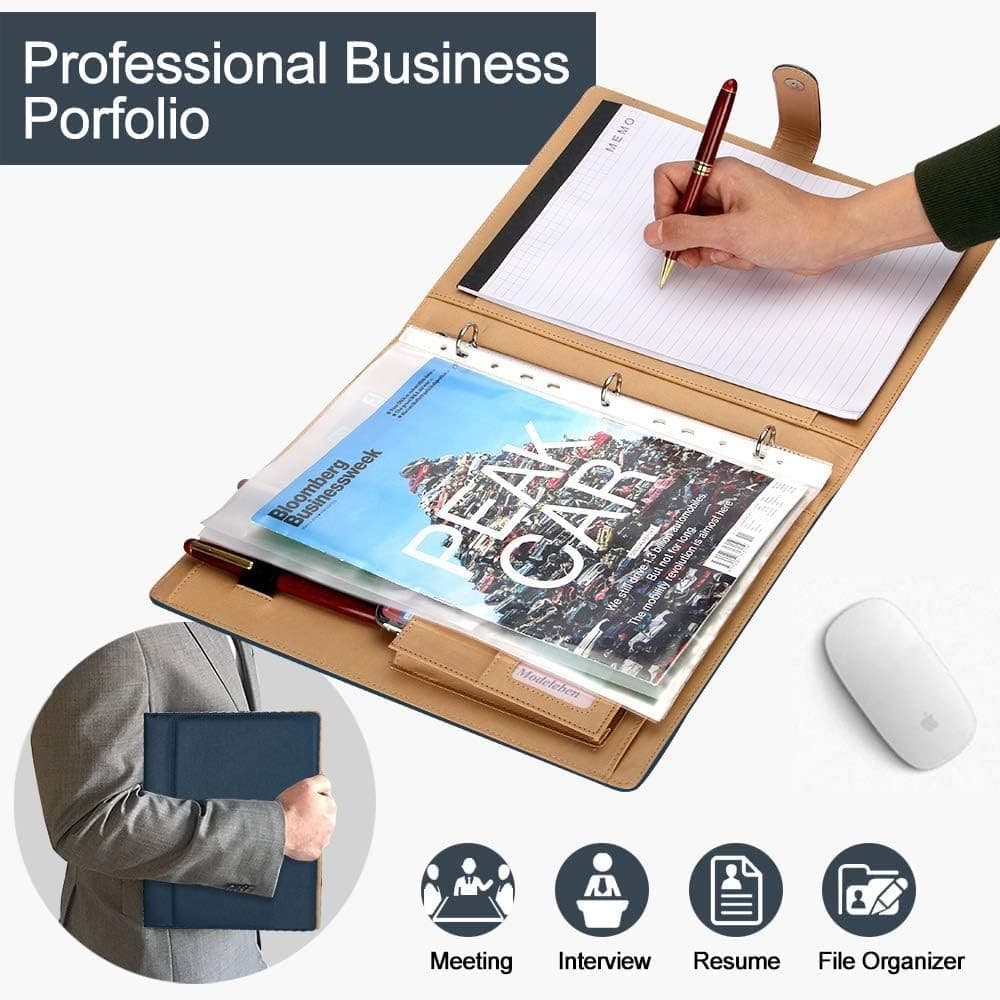 A4 Leather Padfolio with 3 Ring Portfolio Binder w/Clipboard Padfolio for Office 6