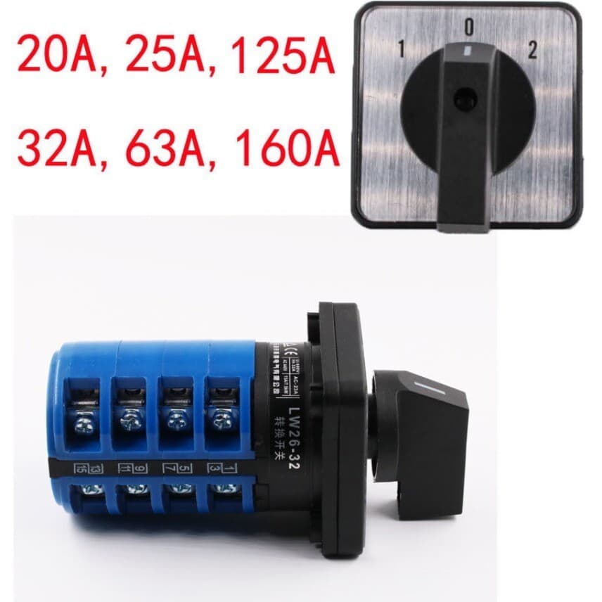 ROTARY CAM SWITCH 3 POSITION CHANGE OVER20 25,32 63 OR 125AMP 4POLE PANEL MOUNT↔