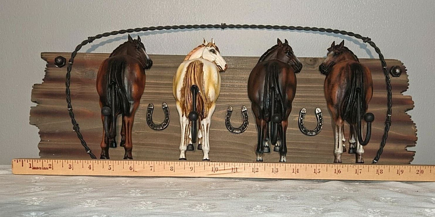 Horses Coat Hat Rack Car House Keys Holder Horseshoes Country Western 22”x 8" 4