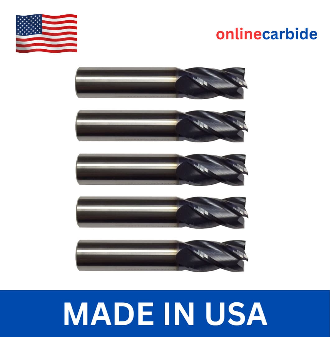 5 Pack 1/8" Solid Carbide End Mills – 4 Flute Stub Length TiAlN Coated USA