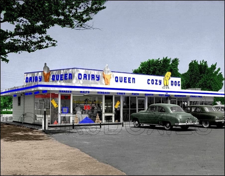1952 Dairy Queen Photo 11X14 - Ice Cream Restaurant Cozy Dog Illinois COLORIZED