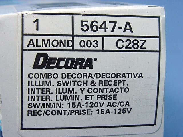 Leviton Almond Decora LIGHTED Rocker Wall Switch & Receptacle Outlet 15A 5647-A 5