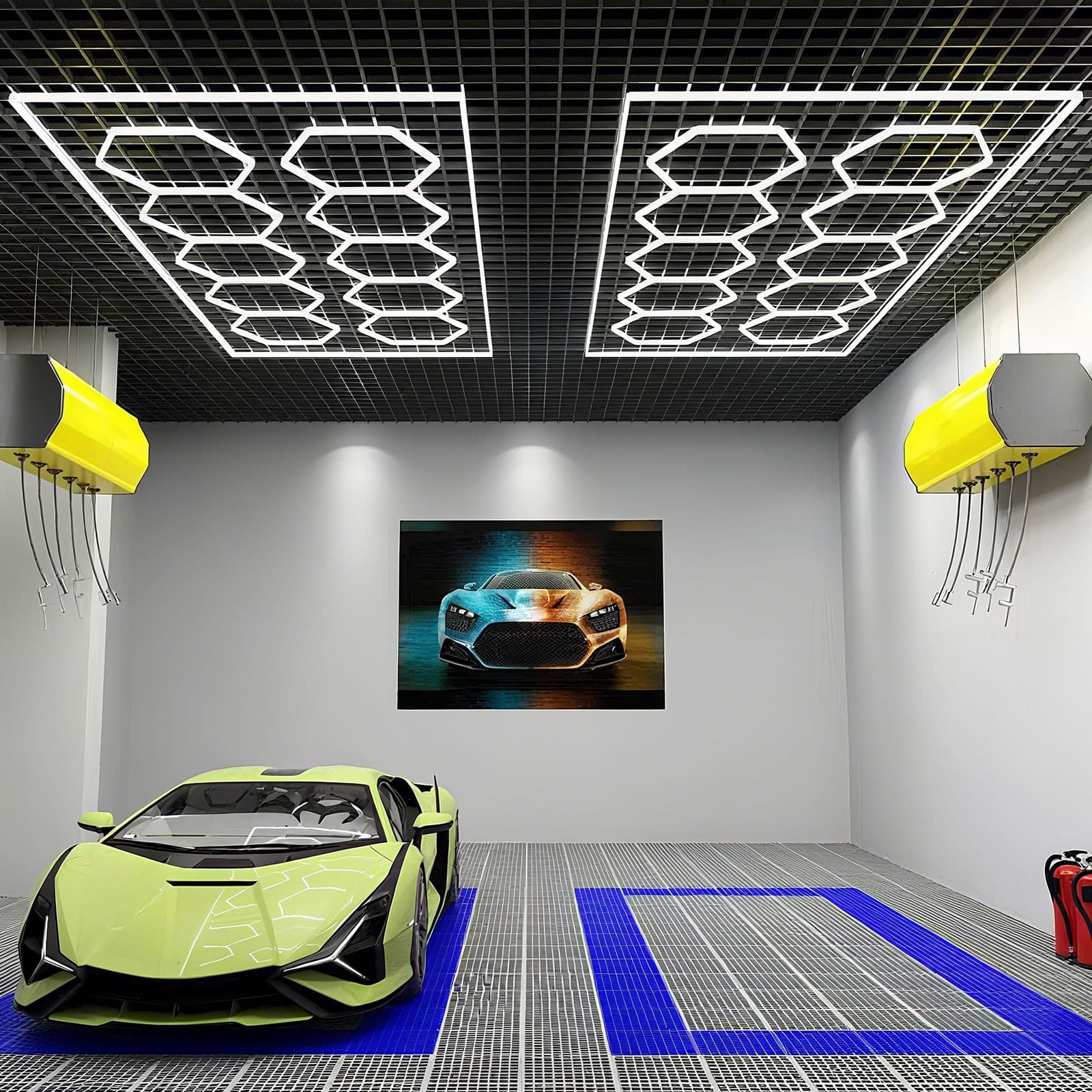 LED Hexagon Garage Lights 6500K Car Detailing Shop Light With Border for Garage 4