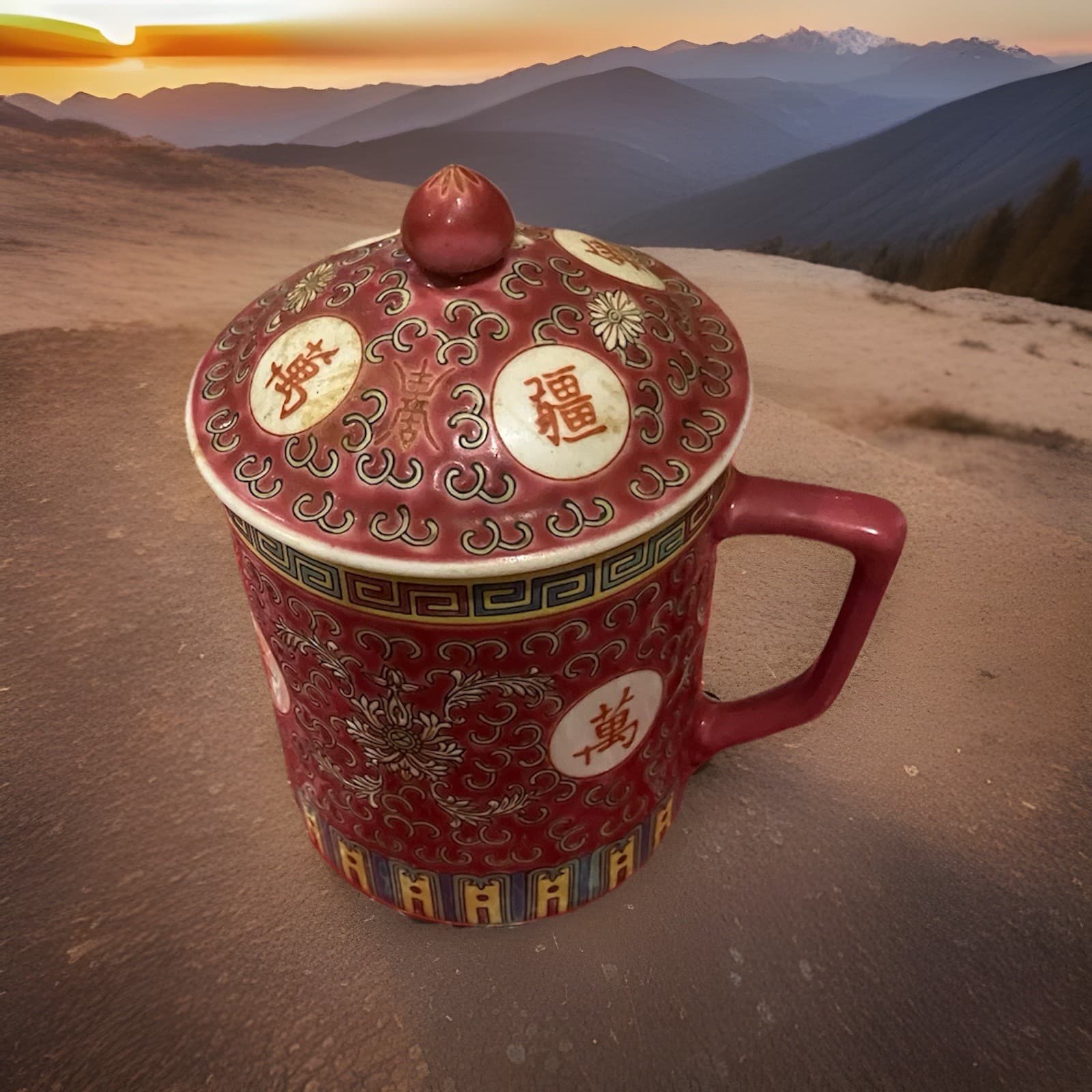 Vintage Traditional Chinese Jingdezhen Ceramic Porcelain Mug Tea Cup With Lid 2