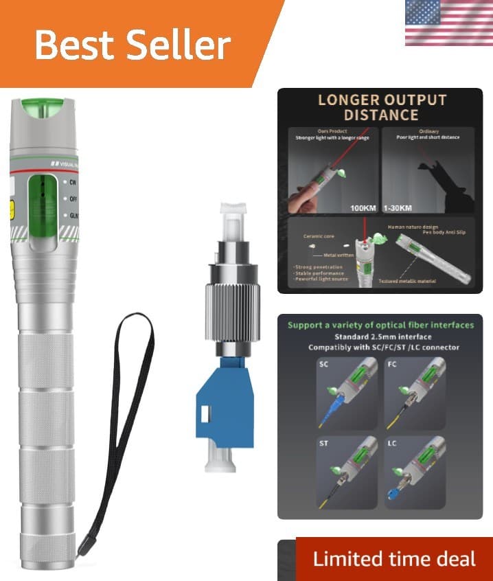 100KM Visual Fault Locator for Fiber Optic Cables, VFL Supports FC/ST/SC/LC I...