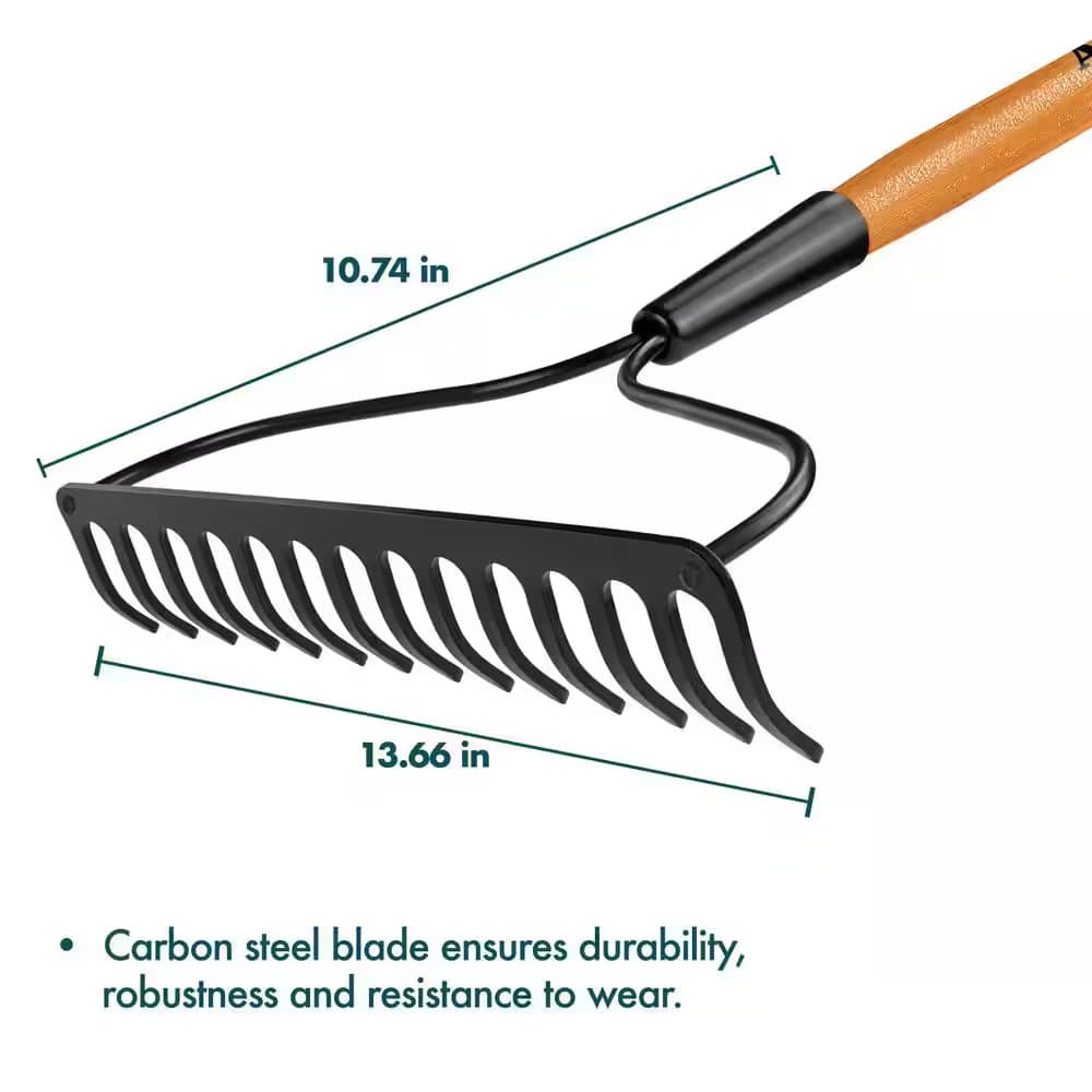 47 In. L Wood Handle 14-Tines Garden Bow Rake 2
