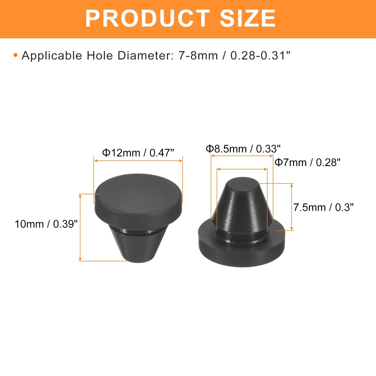 15Pcs Silicone Plugs Rubber Round Hole Plugs for 7-8mm Hole Black 2