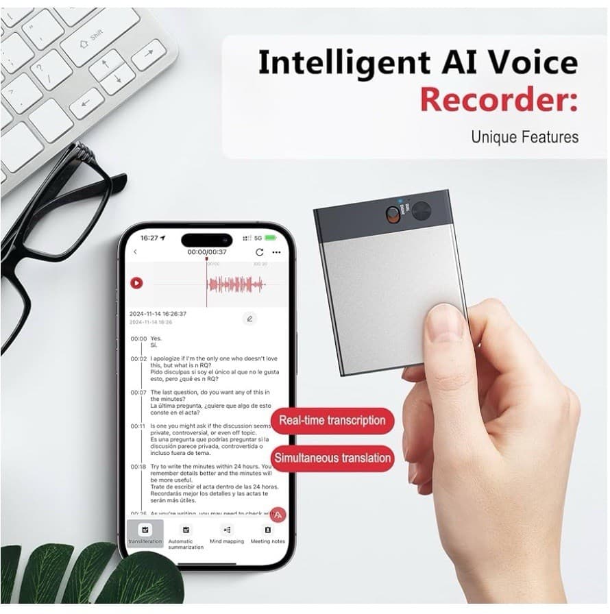 Note AI Voice Recorder w/APP Control Bluetooth Aluminum Alloy 64GB Black ChatGTP 3