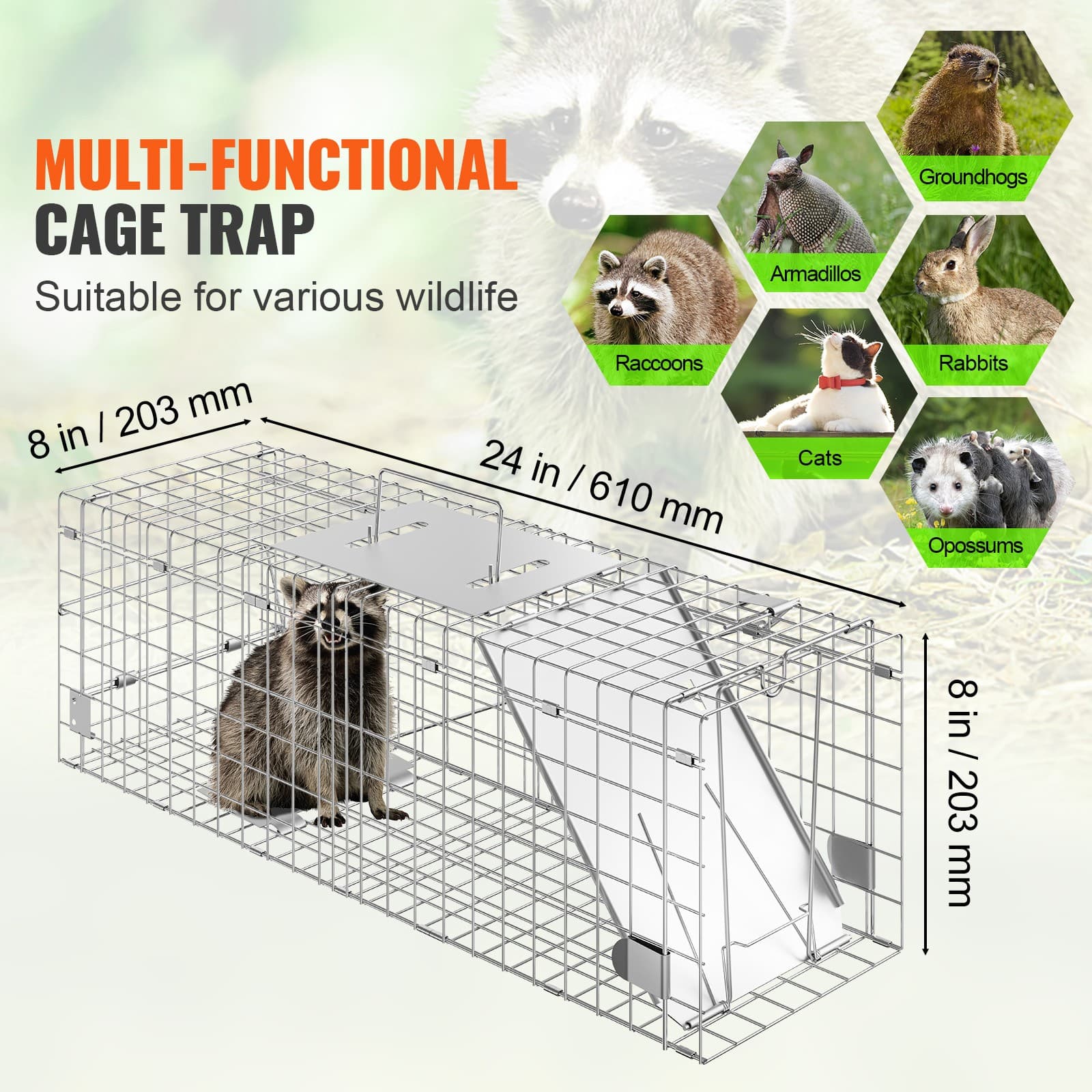 Live Animal Cage Trap 24" x 8" x 8" Humane Cat Trap Cats Squirrels Mouse 2