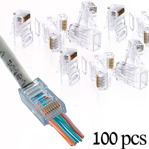 50-Pack Cat5e RJ45 Modular Plug Connector Pass-Through Crimp Tool End 2