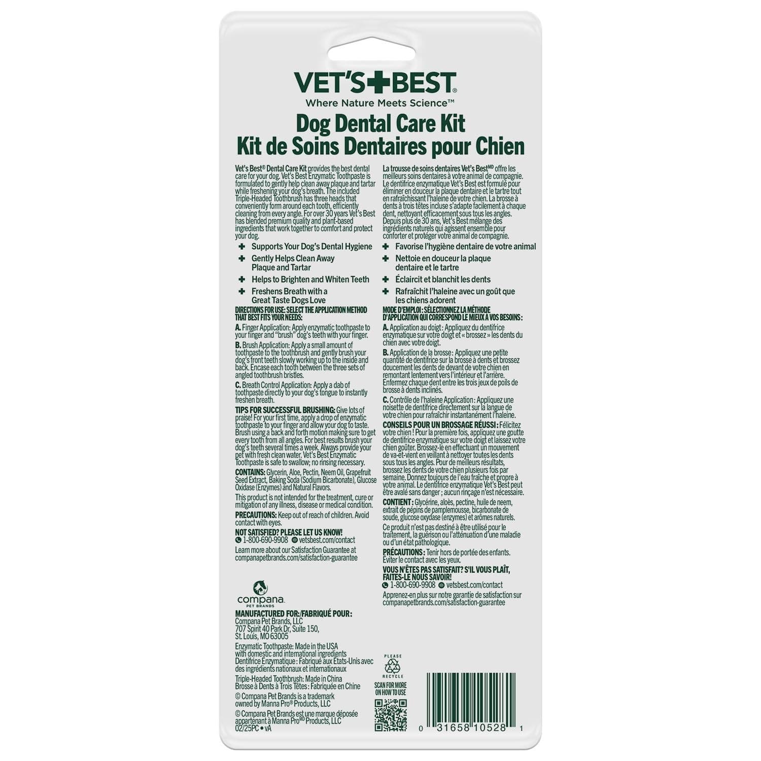 Vet’s Best Dog Toothbrush and Enzymatic Toothpaste Set | Teeth Cleaning and 2