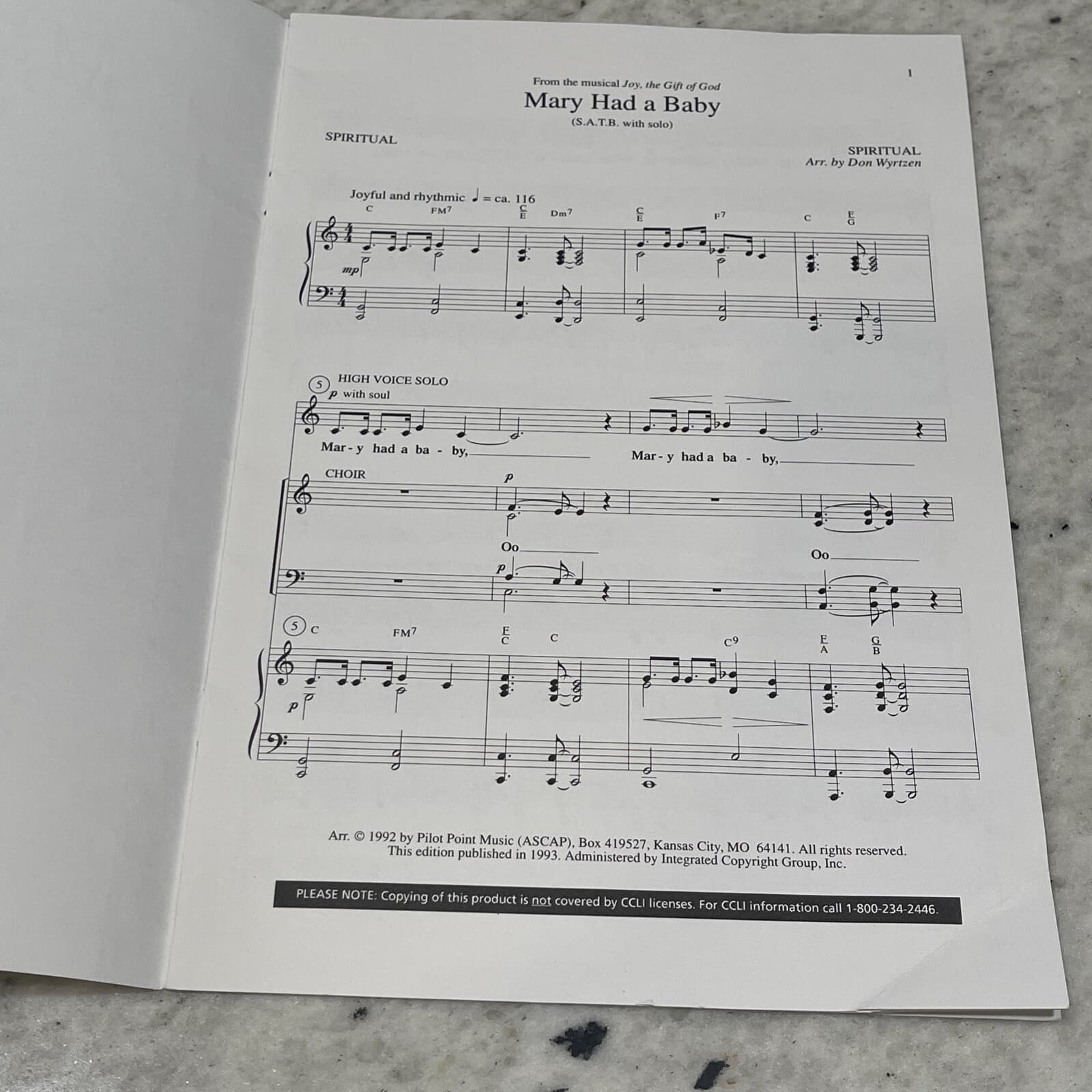 Mary Had A Baby Sheet Music Lillenas Don Wyrtzen SATB 1992 Joy The Gift Of God 2