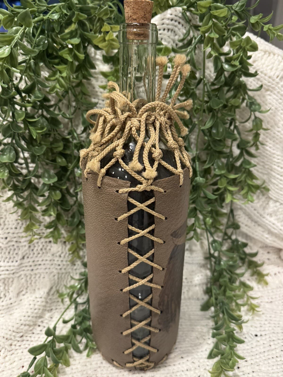 Handcrafted One-of-a-Kind Leather Wrapped Bottle W/Eagle Another Realm Las Vegas 6