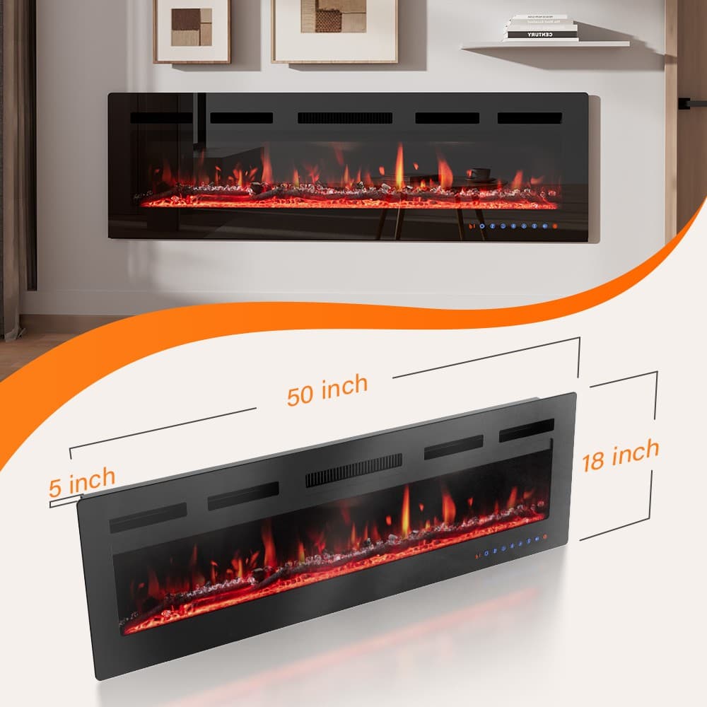 40/50/60" Electric Fireplace Recessed insert or Wall Mounted Standing Heater
