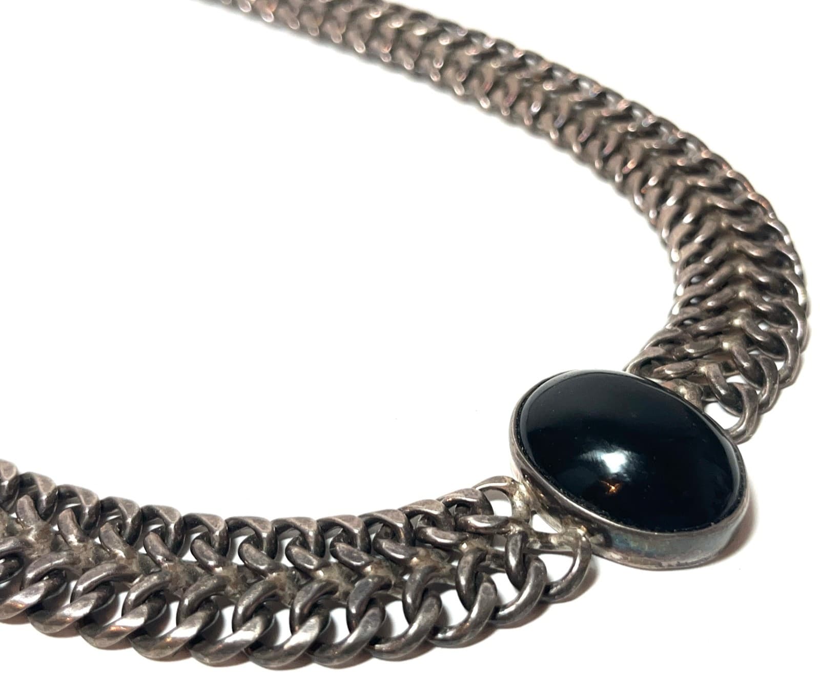 Massive Mexico 925 Silver Link Choker Necklace with Onyx center stone 2
