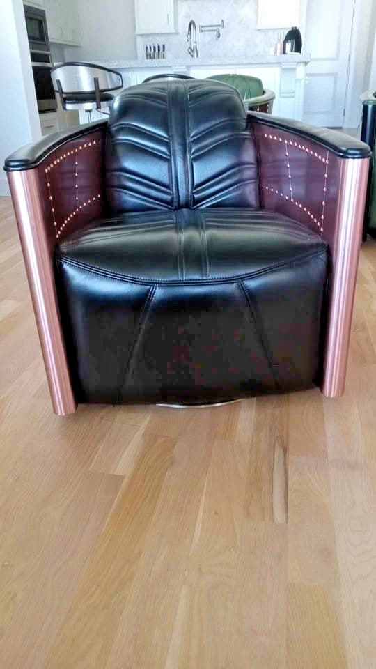 NIB Set of 2 Aviator riveted RoseGold anodized aluminum 360*swivel barrel chairs 2