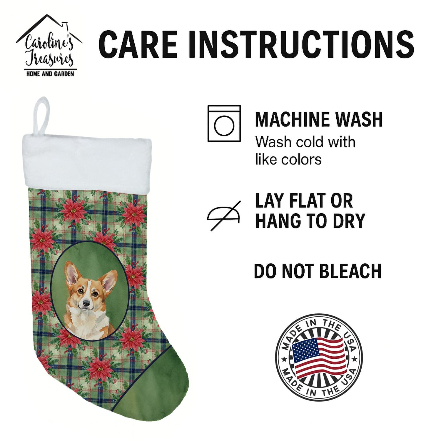 Corgi Christmas Poinsettas Christmas Stocking WDK8753CS 5