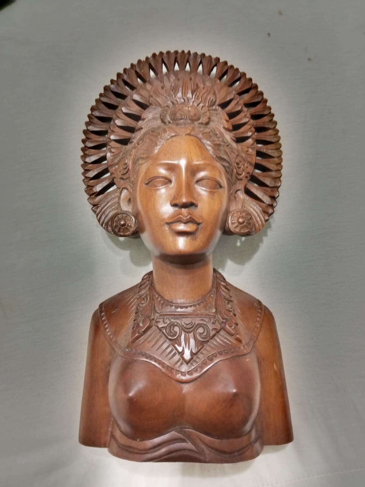 Goddess Bali Woman Wood Sculpture BUST Head Hand Carved Tribal Statue 12” Approx