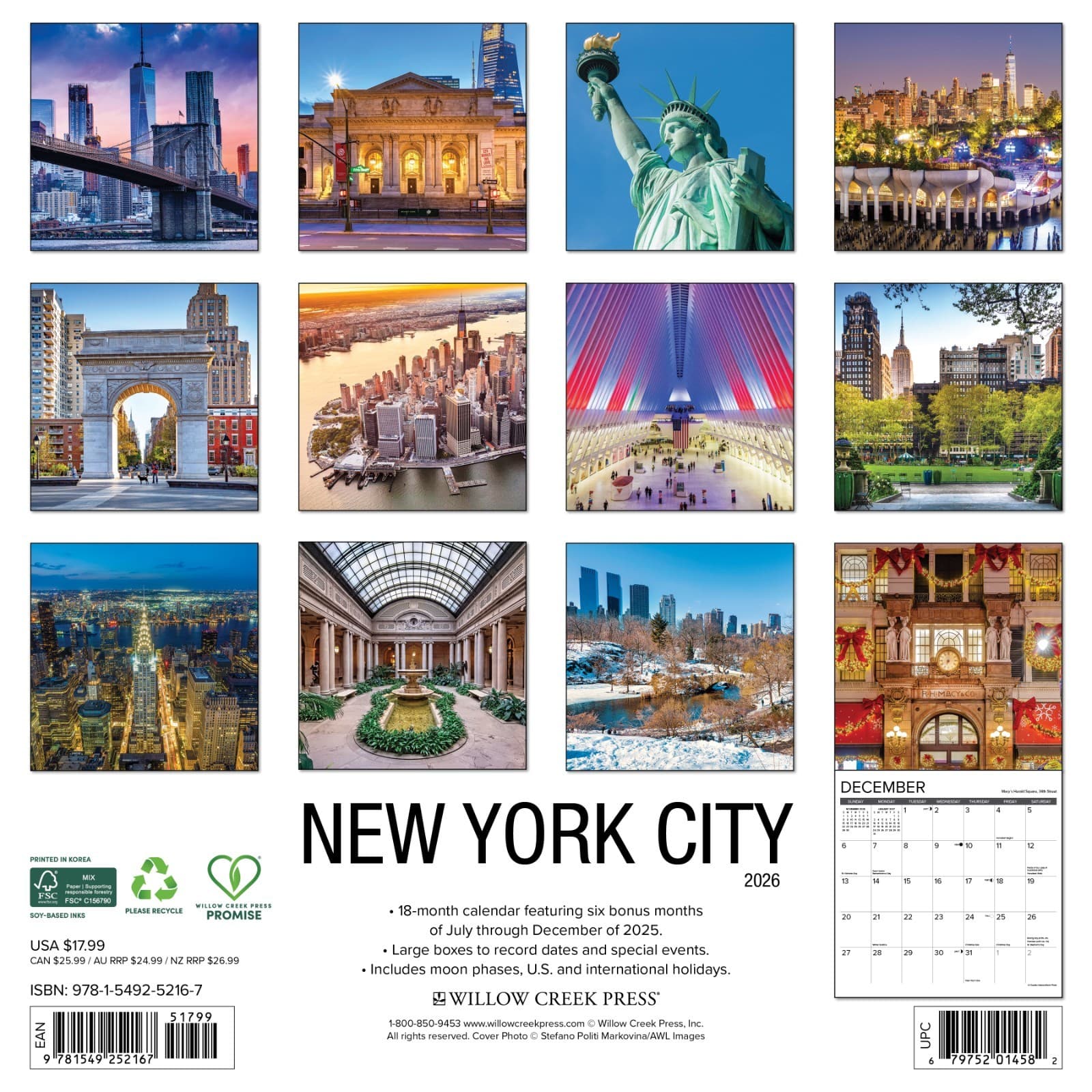 New York City 2026 12" x 12" Wall Calendar (free shipping) 2