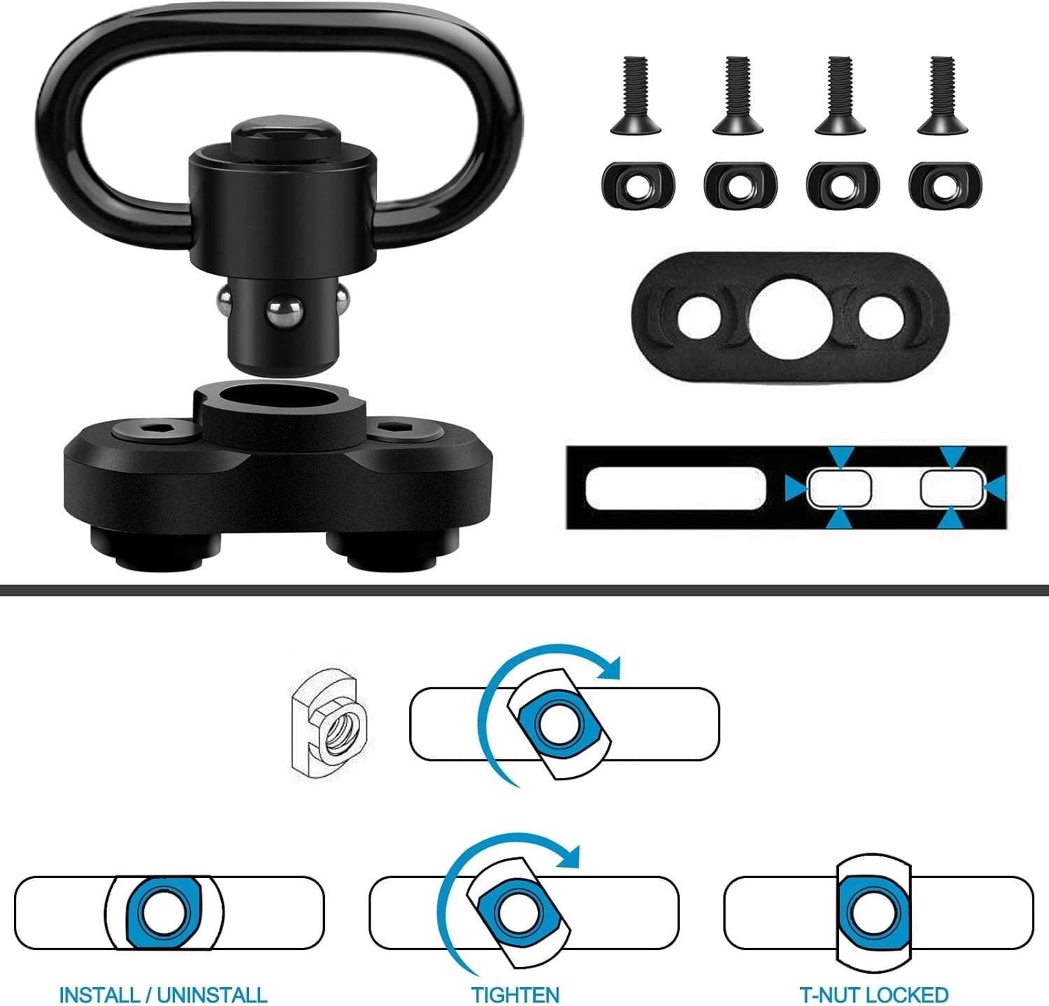2 Pack M-LOK QD Sling Mount Sturdy Quick Detach& Rotatable Locking Design 4